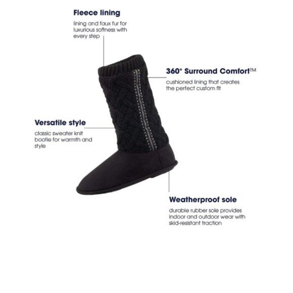 Isotoner Sweater Knit Tall Slipper Booties Boots - Picture 2 of 7